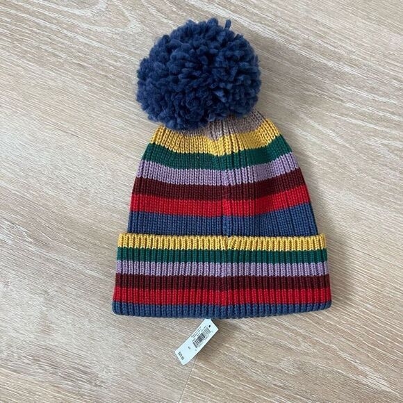 baby GAP Stripes Hat, Pom Pom Beanie, Rolled Cuff Rim, Toddler M/L - Picture 2 of 9